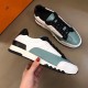 Hermes Trail Sneaker In White/Blue Calfskin