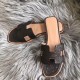 Hermes Oran Sandals In Black Ostrich Leather