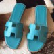 Hermes Oran Sandals In Blue Paon Epsom Leather