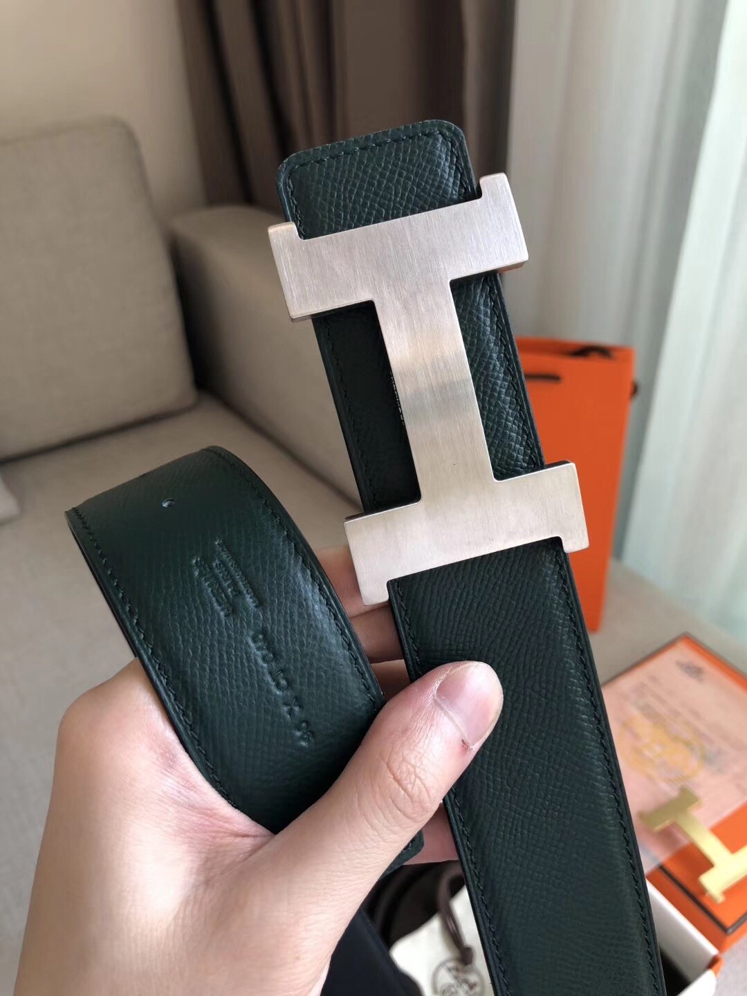 Hermes Constance 2 Belt Buckle & Black/Green Epsom 42MM Strap