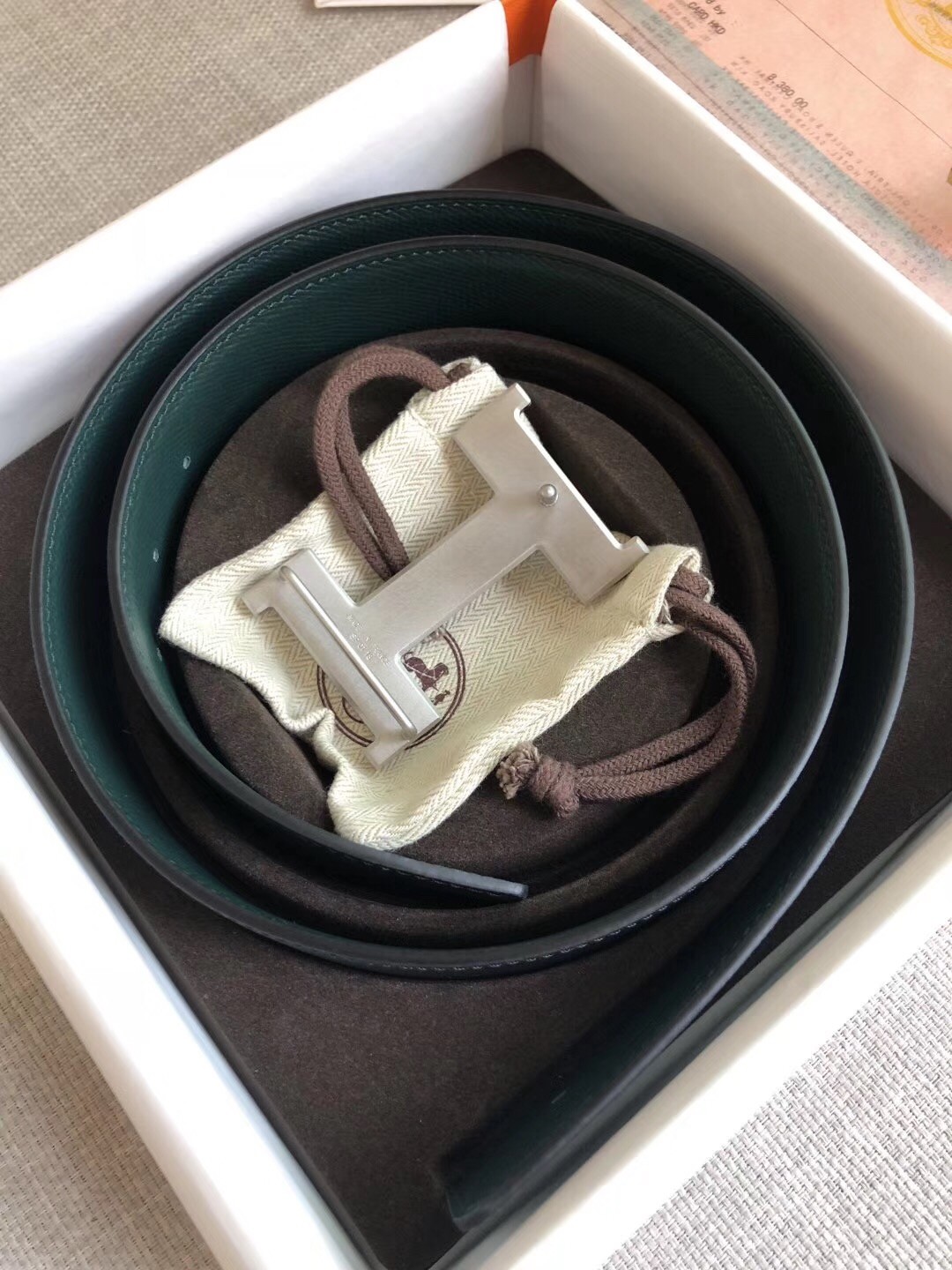 Hermes Constance 2 Belt Buckle & Black/Green Epsom 42MM Strap