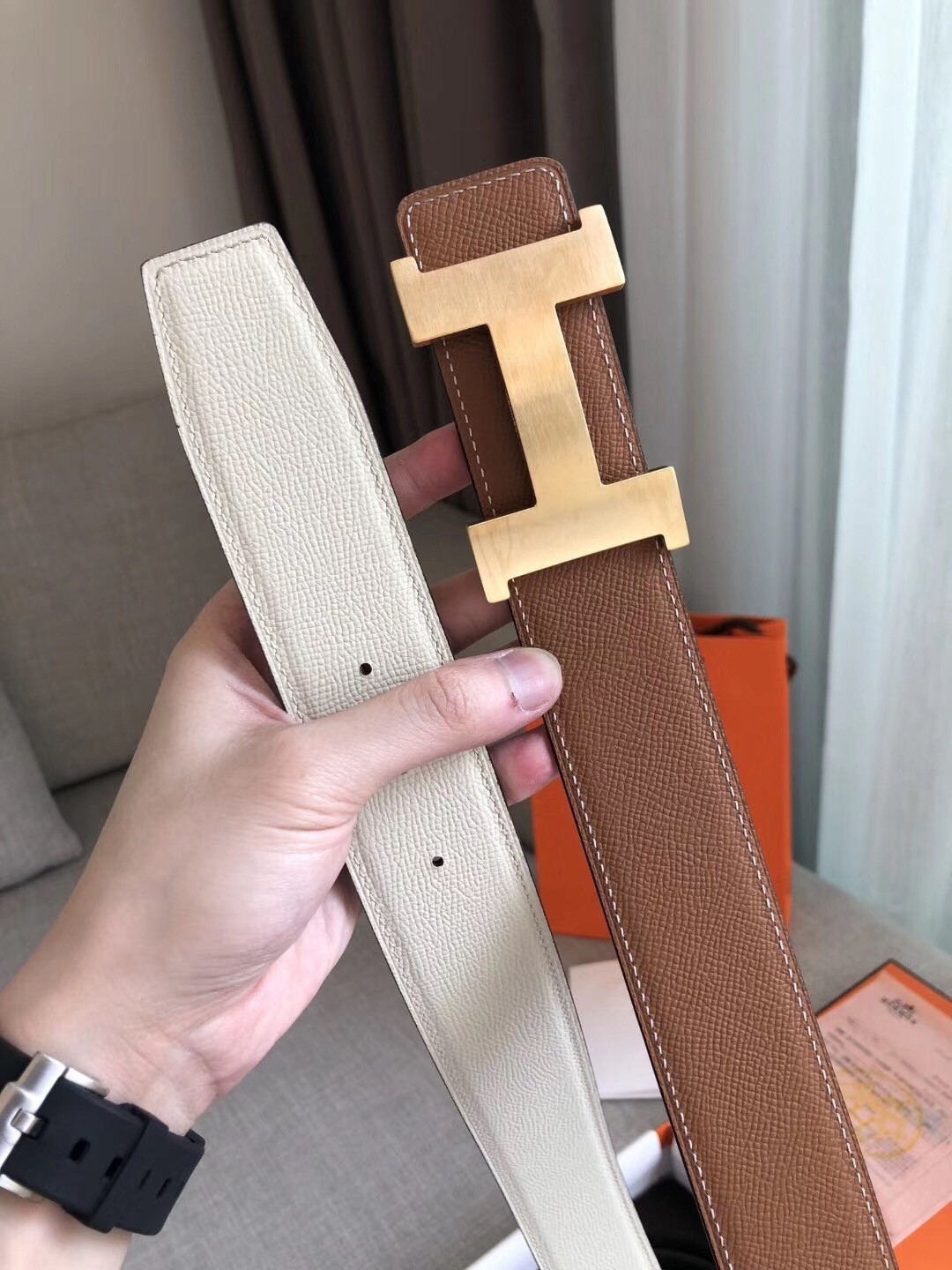Hermes Constance 2 Belt Buckle & Brown/White Epsom 42MM Strap