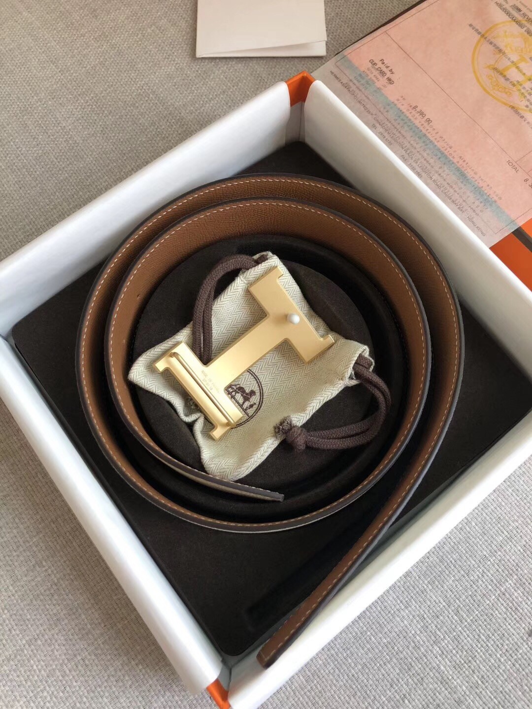 Hermes Constance 2 Belt Buckle & Brown/White Epsom 42MM Strap