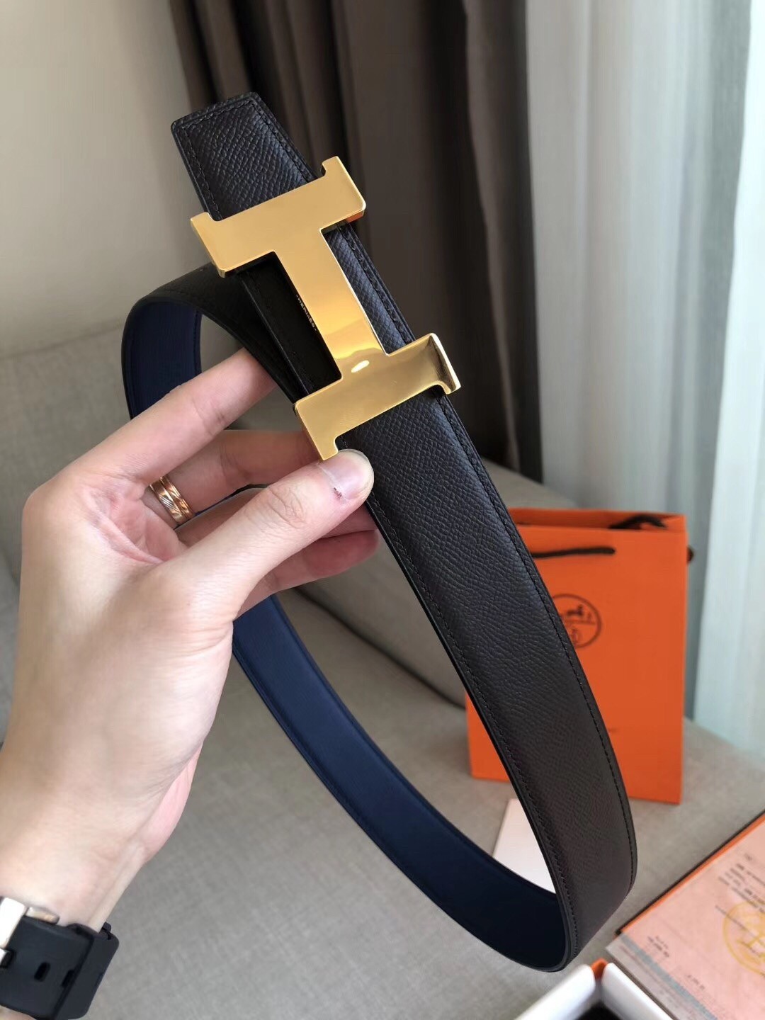 Hermes Constance Belt Buckle & Blue Epsom 38 MM Strap
