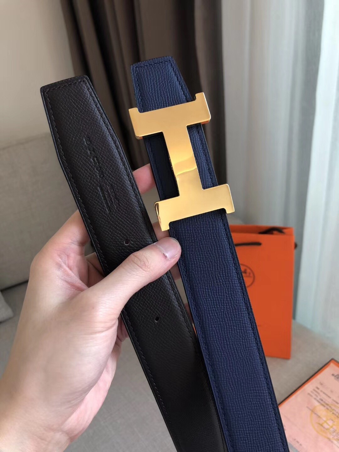 Hermes Constance Belt Buckle & Blue Epsom 38 MM Strap