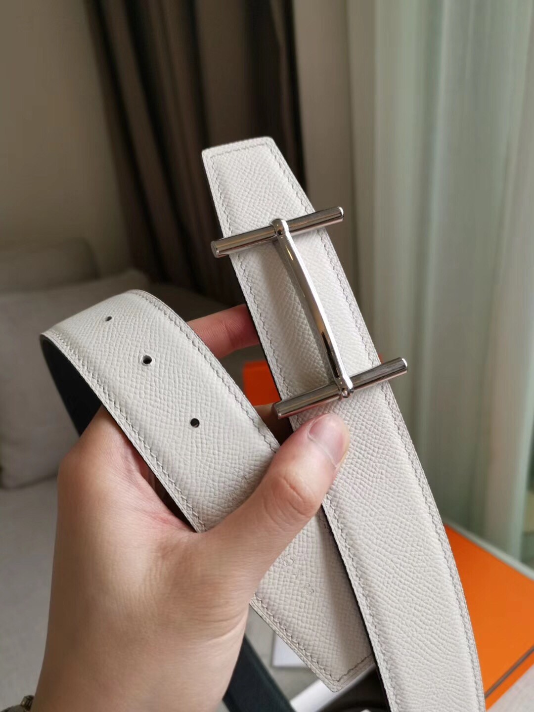 Hermes H d'Ancre Reversible Belt In Black/White Epsom Leather