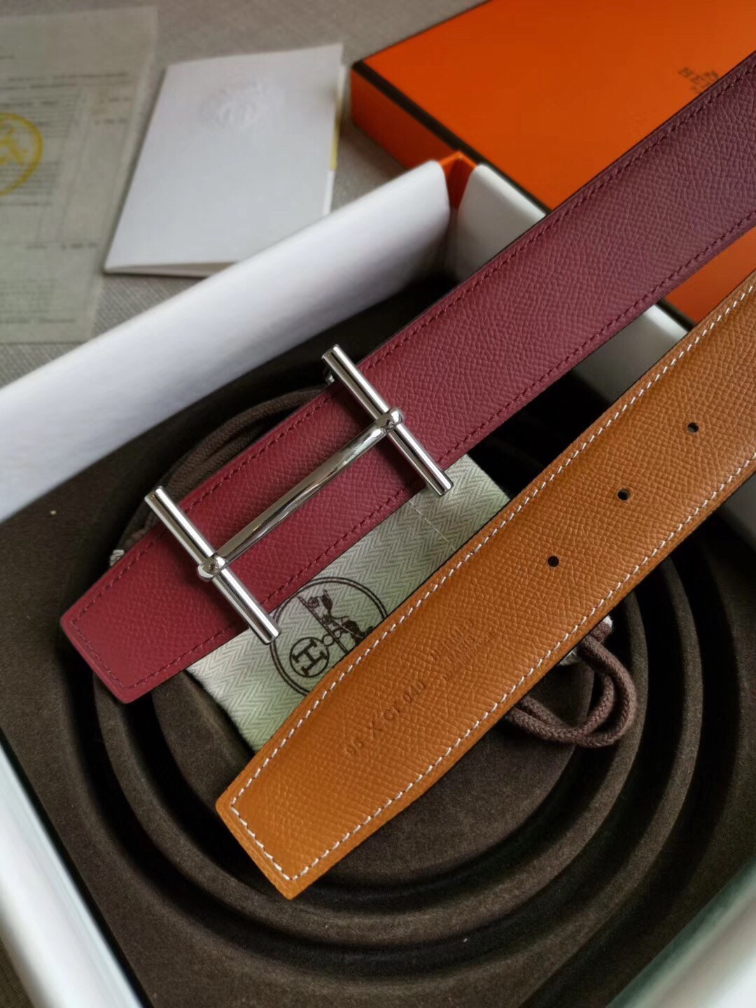 Hermes H d'Ancre Reversible Belt In Gold/Red Epsom Leather