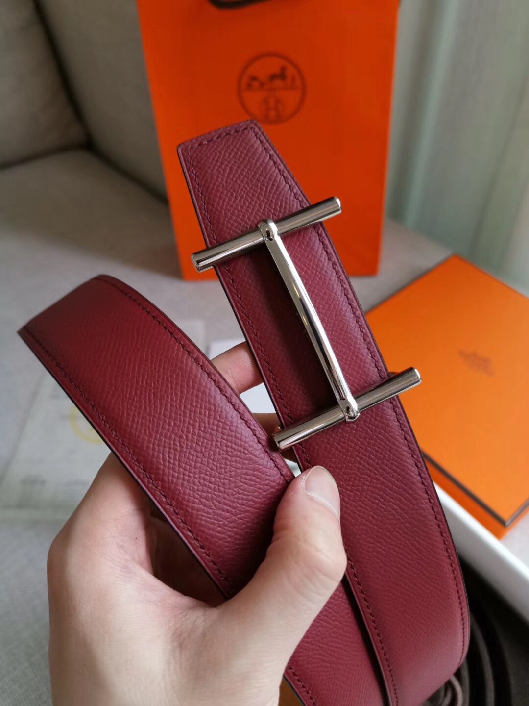 Hermes H d'Ancre Reversible Belt In Gold/Red Epsom Leather