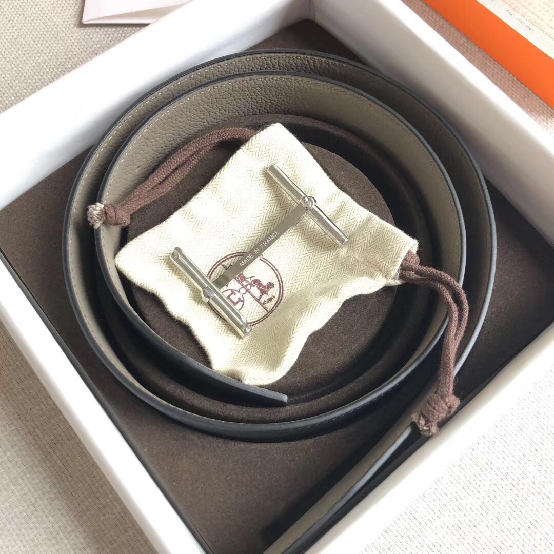 Hermes H d'Ancre Reversible Belt In Grey/Noir Leather