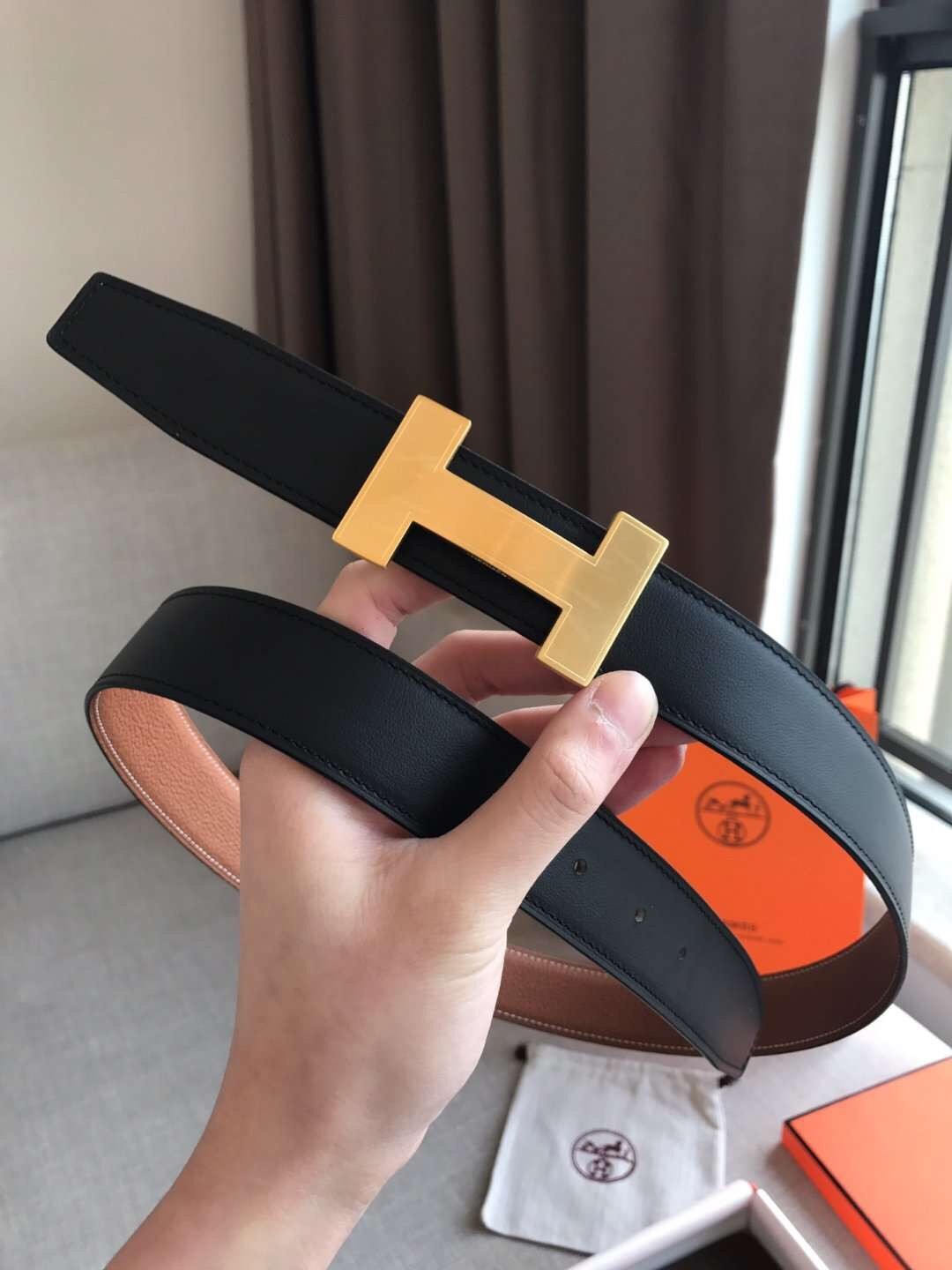 Hermes Quizz 32mm Reversible Belt In Brown Clemence Leather