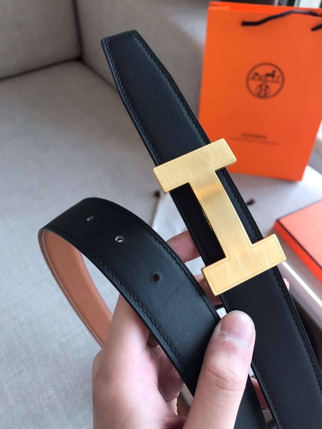 Hermes Quizz 32mm Reversible Belt In Brown Clemence Leather