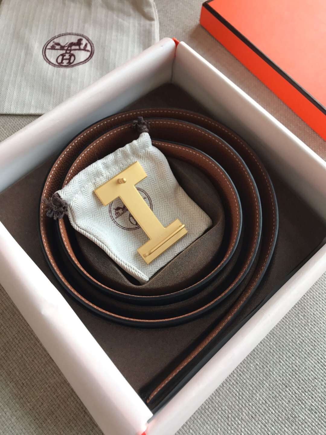 Hermes Quizz 32mm Reversible Belt In Brown Clemence Leather