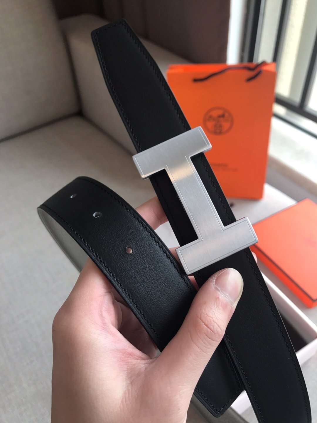 Hermes Quizz 32mm Reversible Belt In Blue Clemence Leather