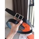Hermes Officier Reversible 38mm Belt In Blue Clemence Leather