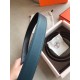 Hermes Officier Reversible 38mm Belt In Blue Clemence Leather