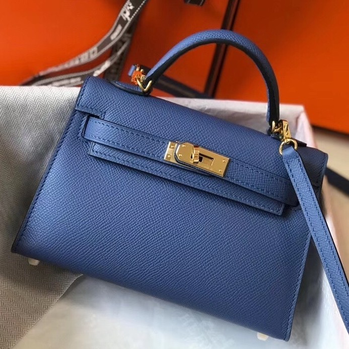 Hermes Kelly Mini II Sellier Handmade Bag In Bleu Saphir Epsom Calfskin
