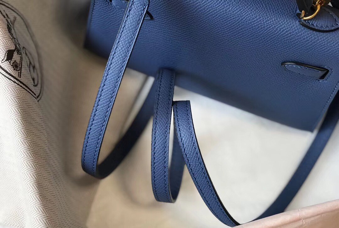 Hermes Kelly Mini II Sellier Handmade Bag In Bleu Saphir Epsom Calfskin