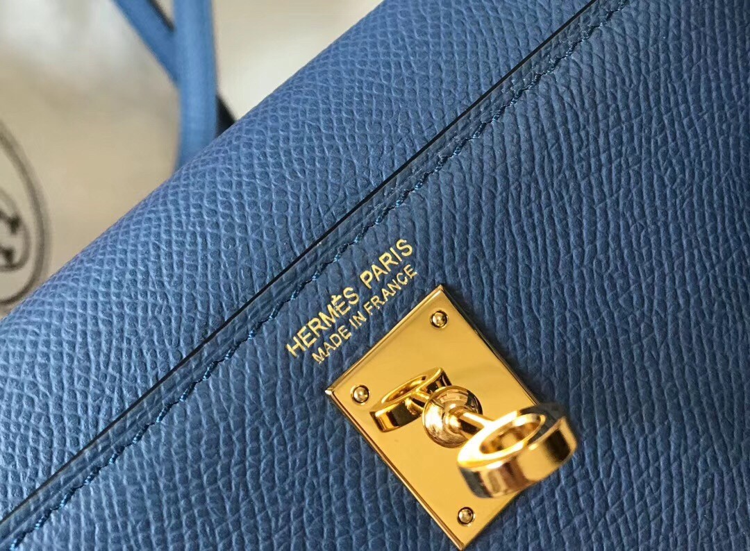 Hermes Kelly Mini II Sellier Handmade Bag In Bleu Saphir Epsom Calfskin