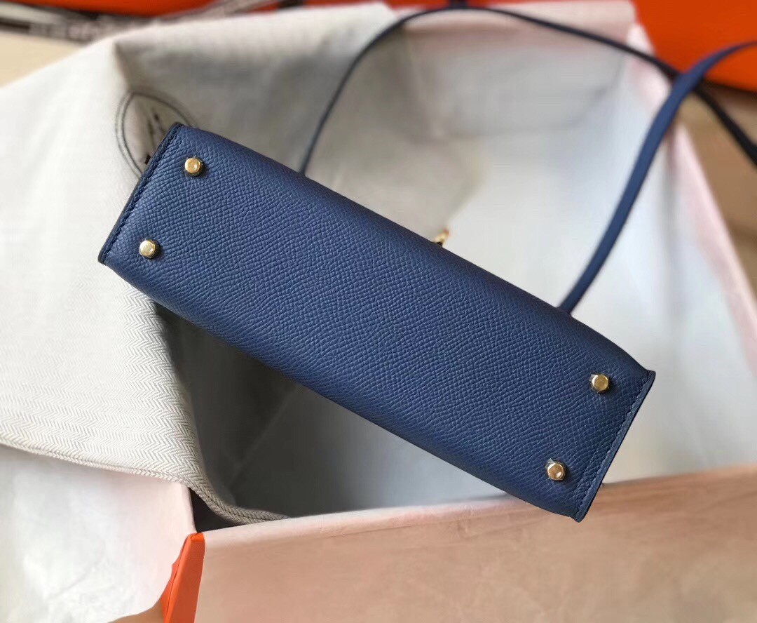 Hermes Kelly Mini II Sellier Handmade Bag In Bleu Saphir Epsom Calfskin