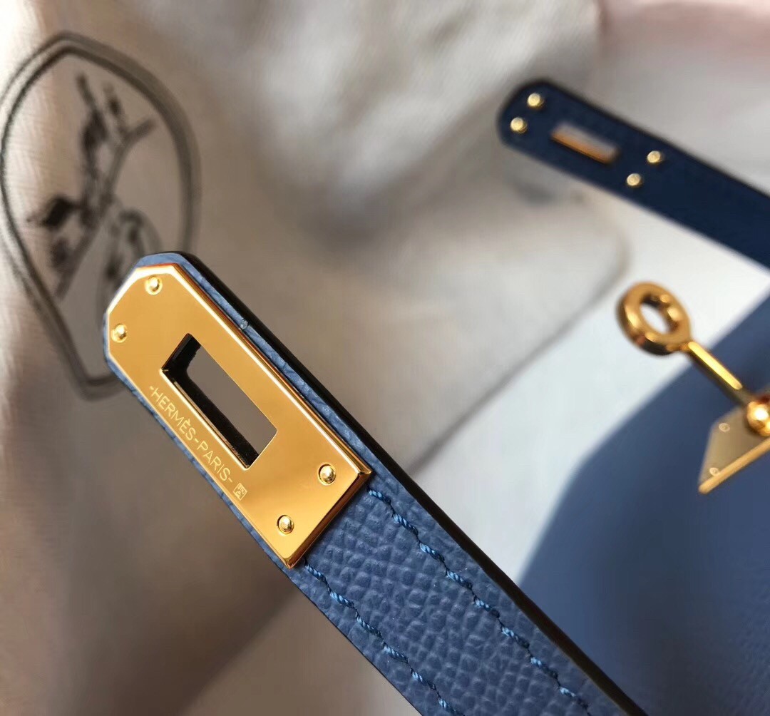 Hermes Kelly Mini II Sellier Handmade Bag In Bleu Saphir Epsom Calfskin