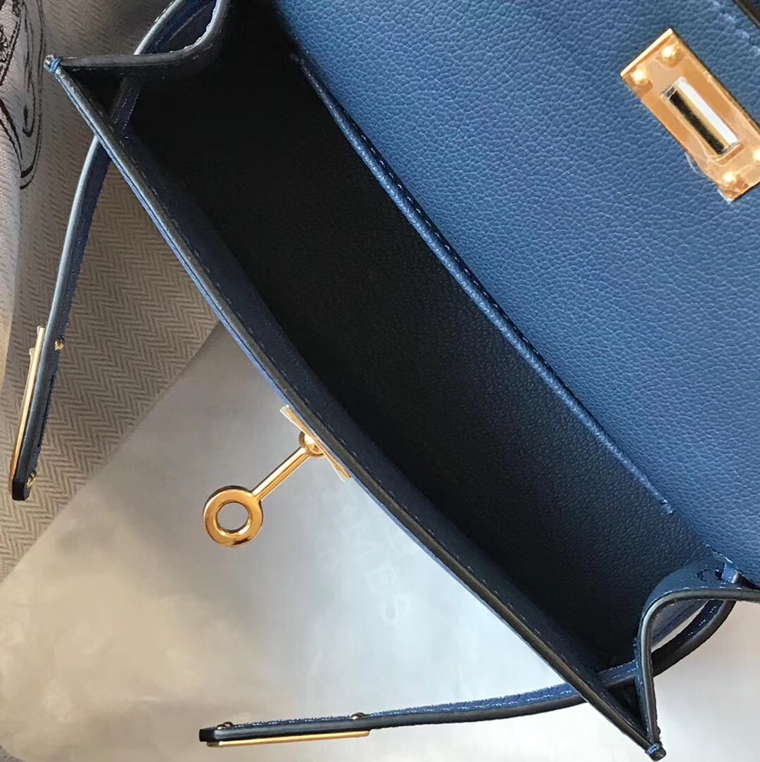 Hermes Kelly Mini II Sellier Handmade Bag In Bleu Saphir Epsom Calfskin