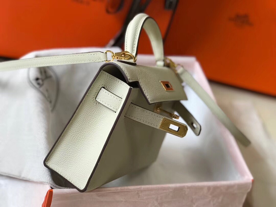 Hermes Kelly Mini II Bag In White Epsom Leather