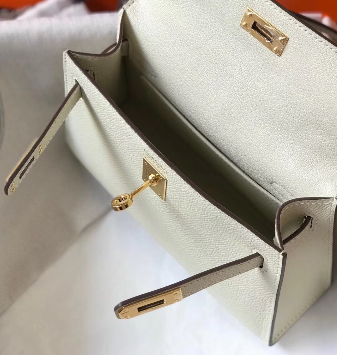 Hermes Kelly Mini II Bag In White Epsom Leather