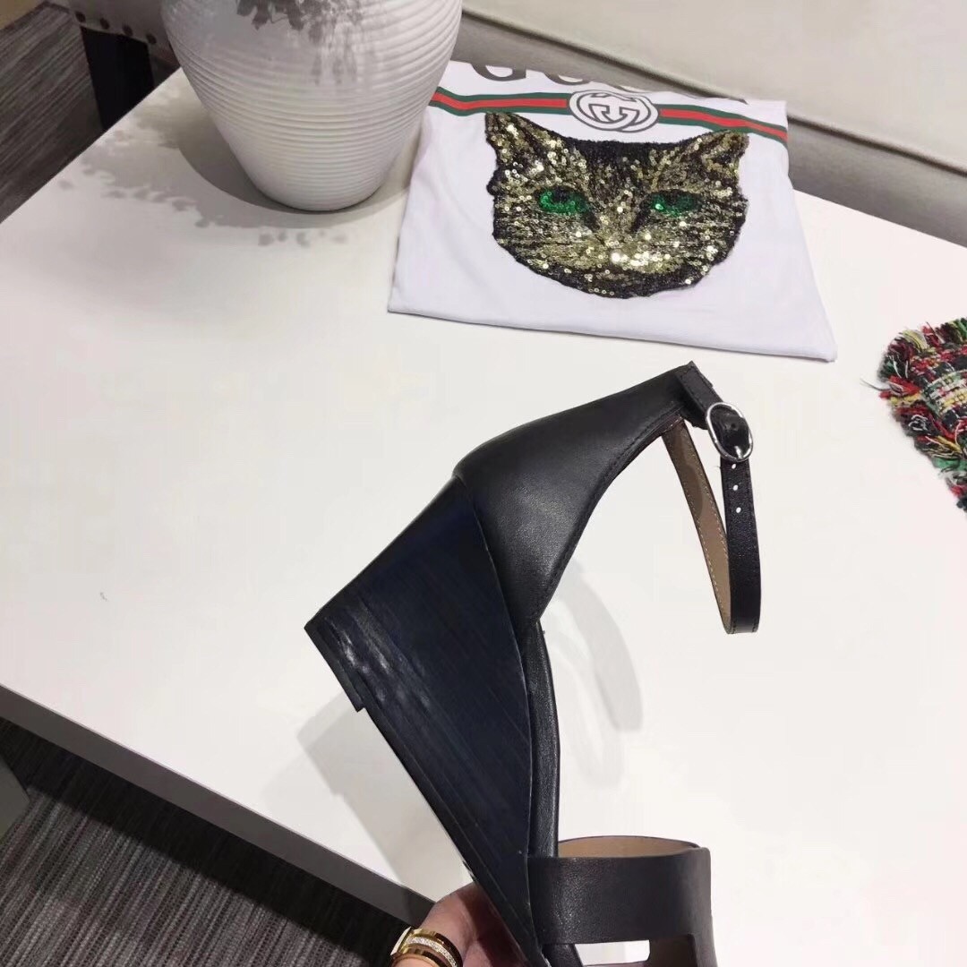 Hermes Legend Wedge Sandal In Black Calfskin
