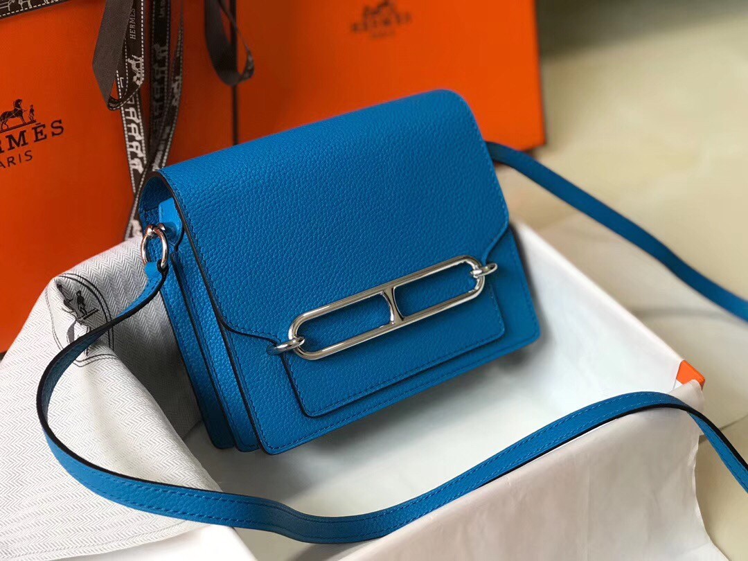 Hermes Mini Sac Roulis 18cm Bag In Blue Hydra Evercolor Calfskin