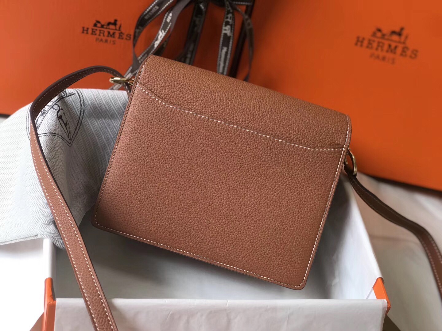 Hermes Mini Sac Roulis 18cm Bag In Brown Evercolor Calfskin