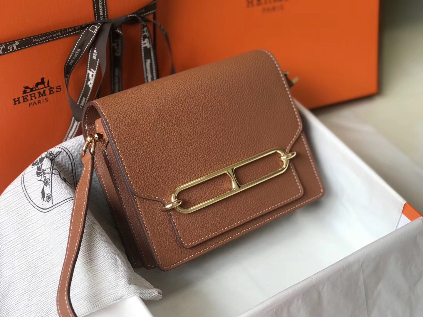 Hermes Mini Sac Roulis 18cm Bag In Brown Evercolor Calfskin