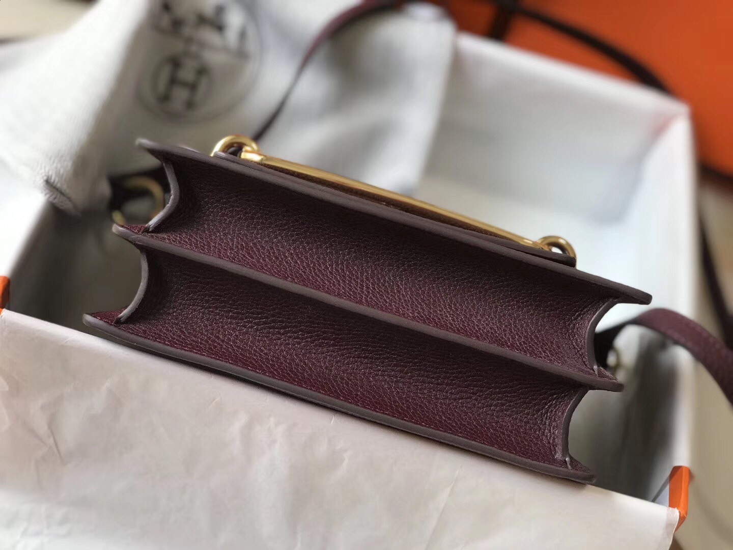 Hermes Mini Sac Roulis 18cm Bag In Burgundy Evercolor Calfskin