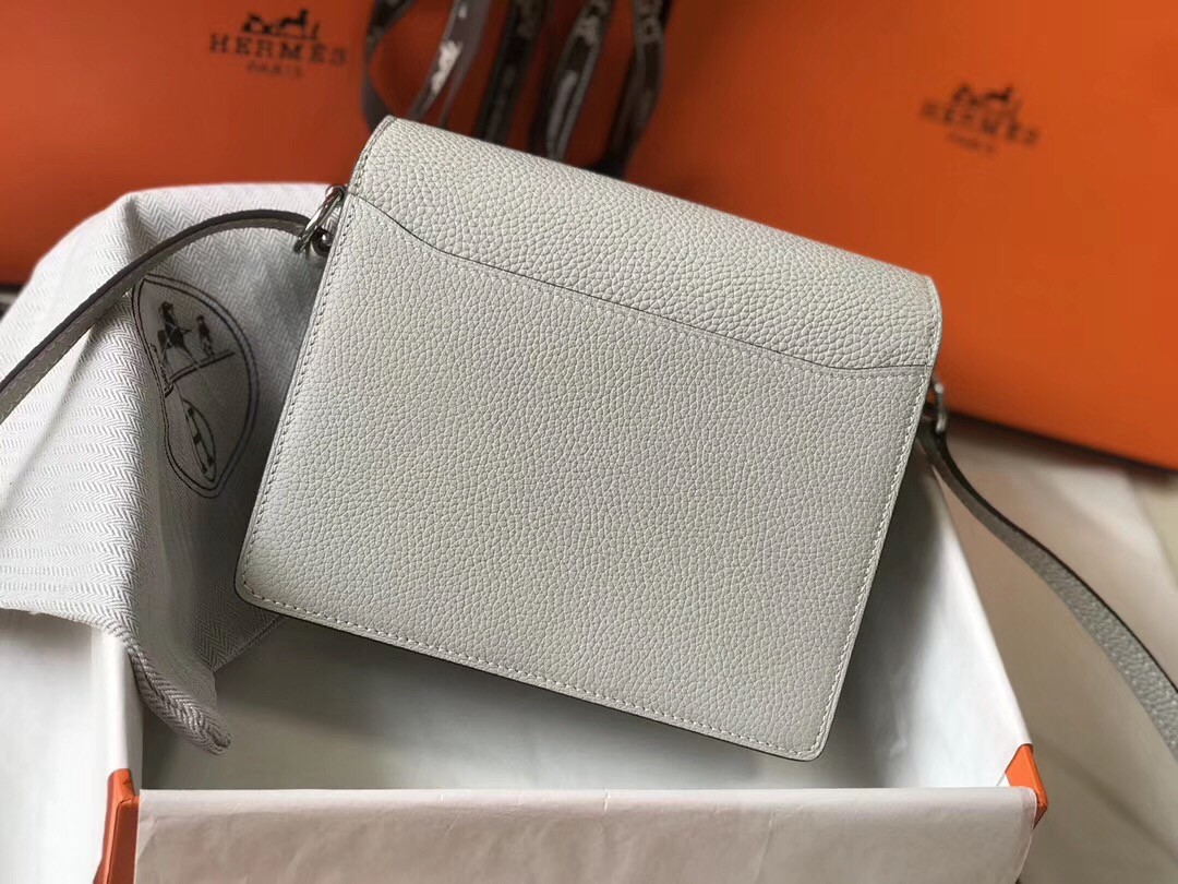 Hermes Mini Sac Roulis 18cm Bag In Pearl Grey Evercolor Calfskin