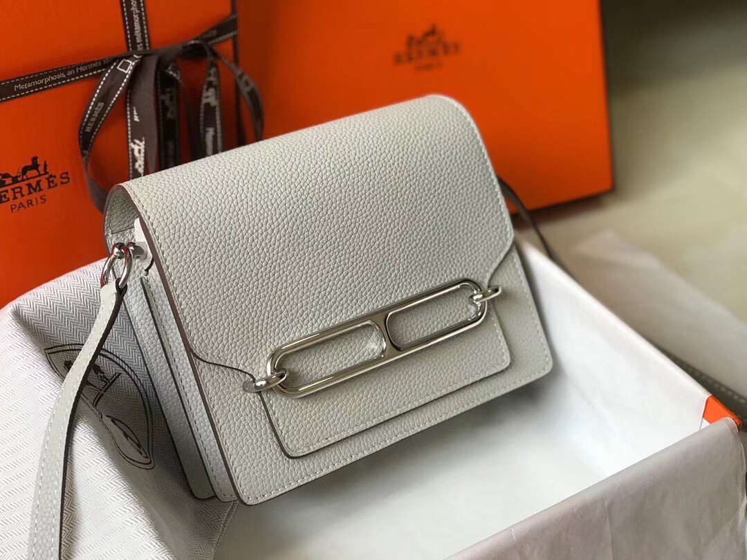 Hermes Mini Sac Roulis 18cm Bag In Pearl Grey Evercolor Calfskin