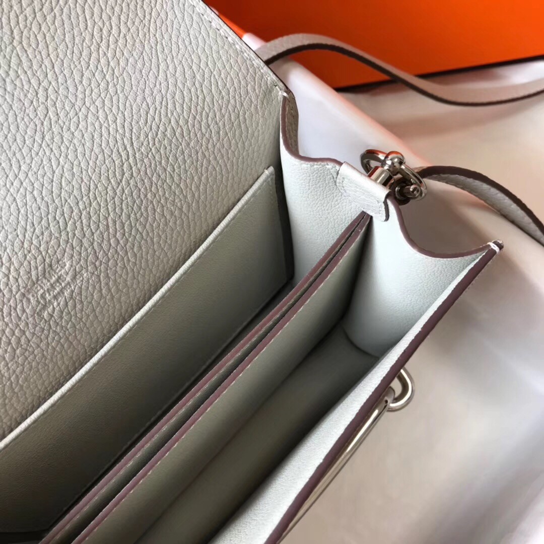 Hermes Mini Sac Roulis 18cm Bag In Pearl Grey Evercolor Calfskin