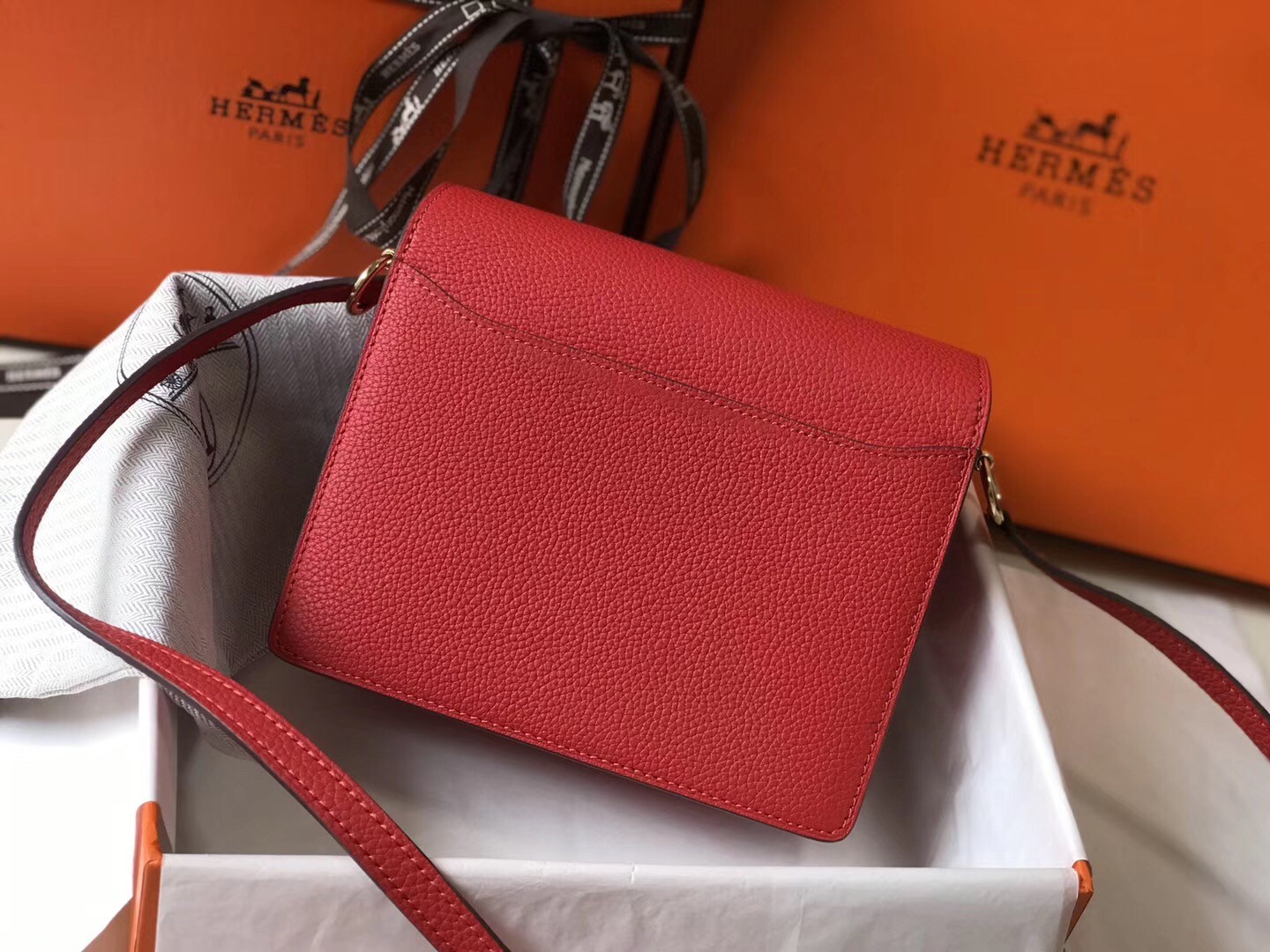 Hermes Mini Sac Roulis 18cm Bag In Red Evercolor Calfskin