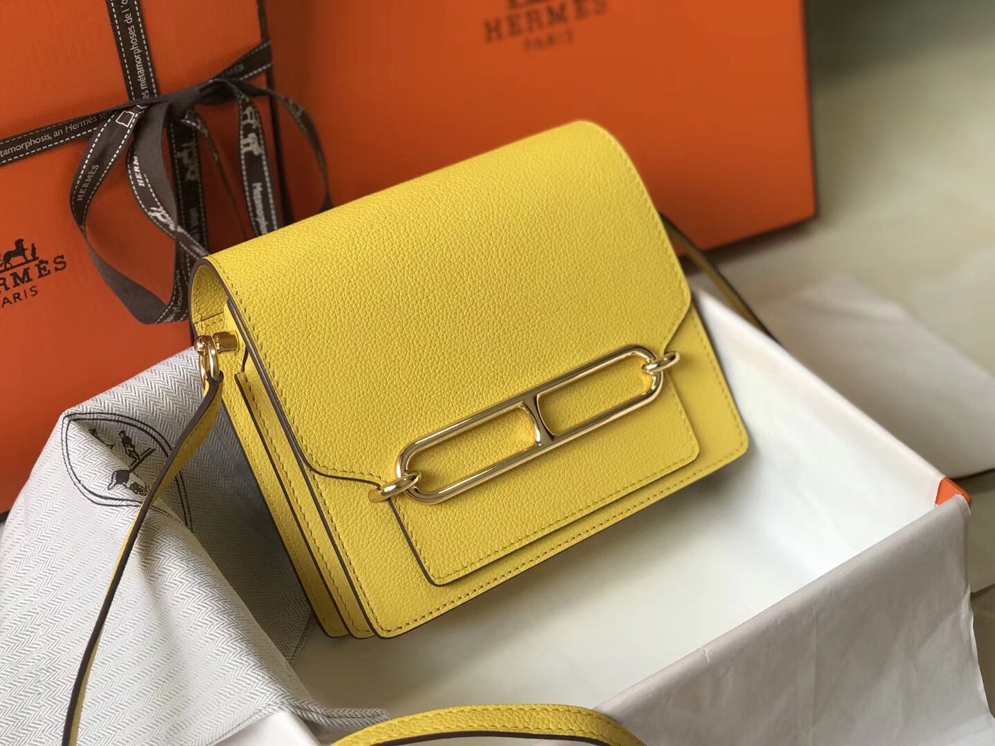 Hermes Mini Sac Roulis 18cm Bag In Yellow Evercolor Calfskin