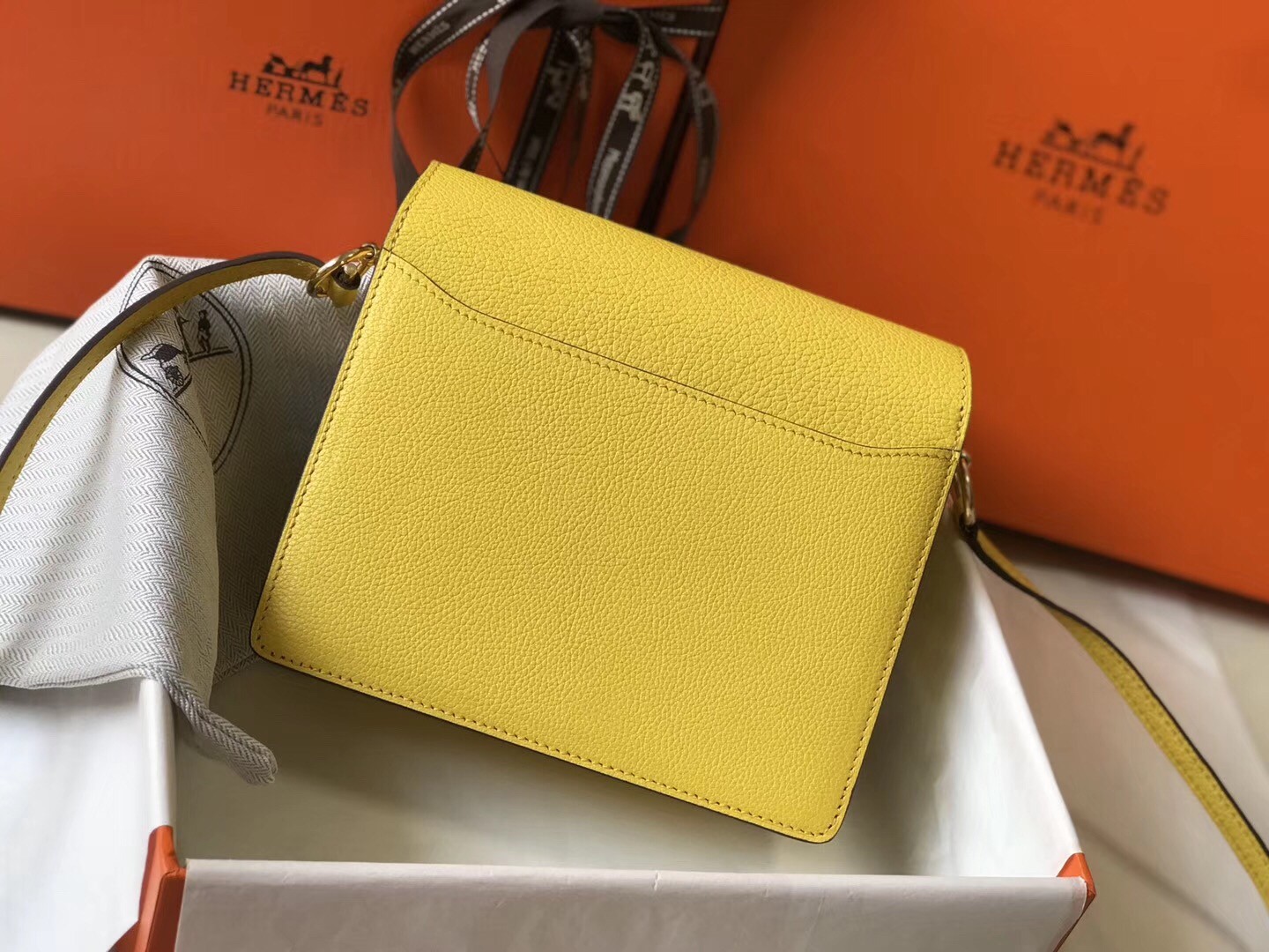 Hermes Mini Sac Roulis 18cm Bag In Yellow Evercolor Calfskin