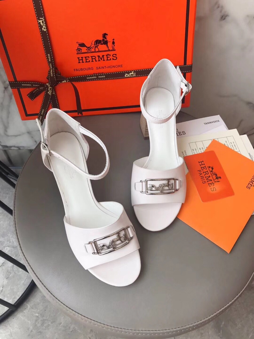 Hermes Viaggio 60MM Sandals In White Leather