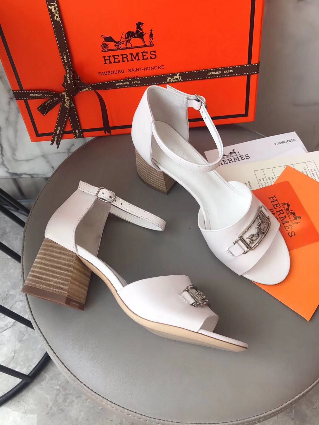 Hermes Viaggio 60MM Sandals In White Leather
