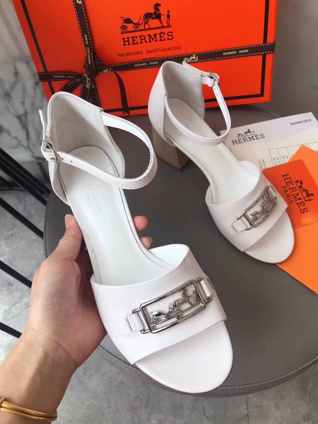Hermes Viaggio 60MM Sandals In White Leather