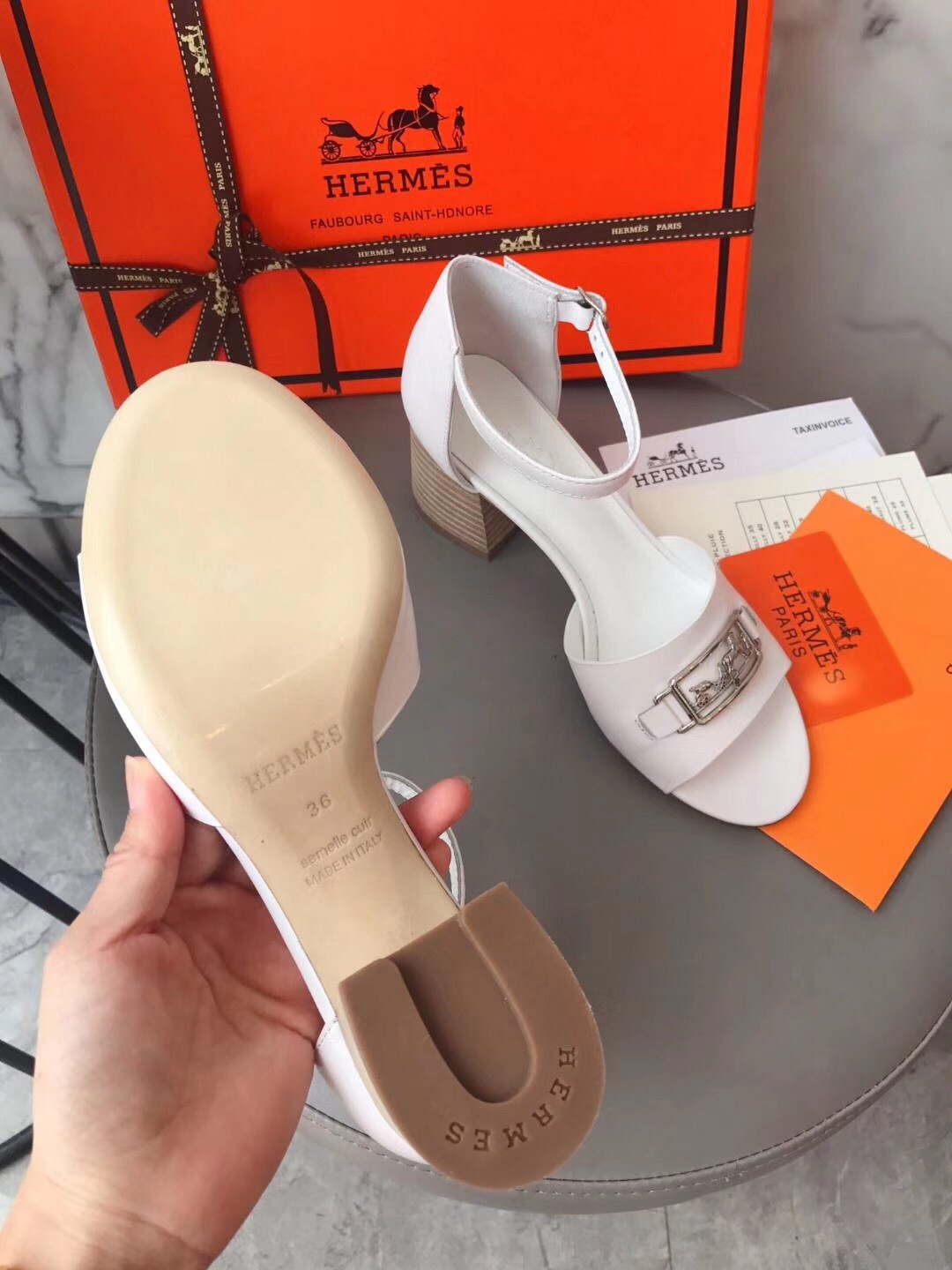 Hermes Viaggio 60MM Sandals In White Leather