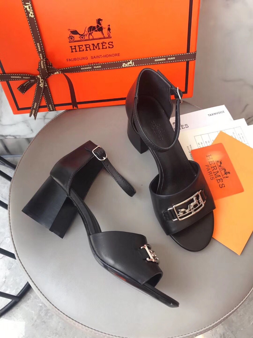 Hermes Viaggio 60MM Sandals In Black Leather