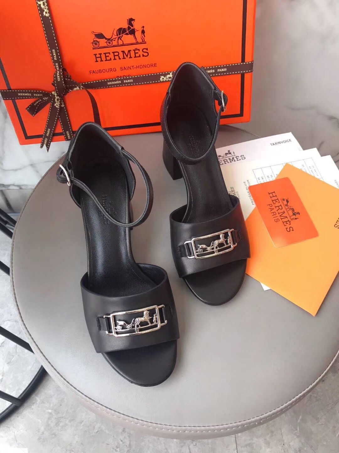Hermes Viaggio 60MM Sandals In Black Leather