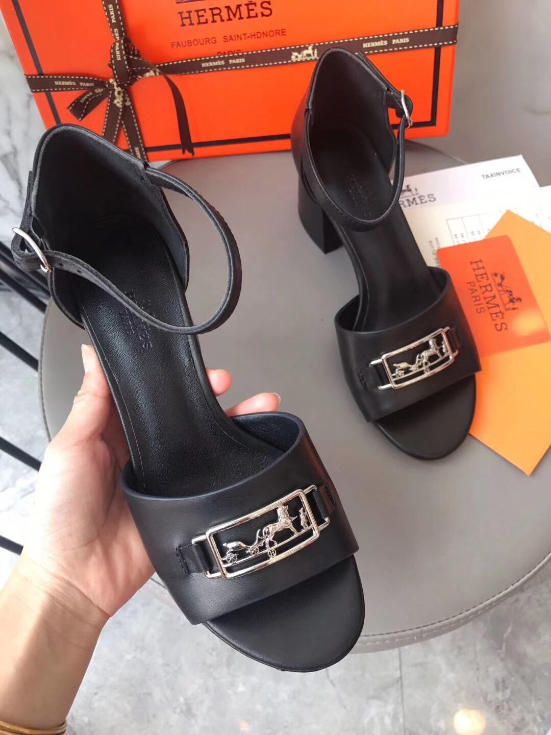 Hermes Viaggio 60MM Sandals In Black Leather