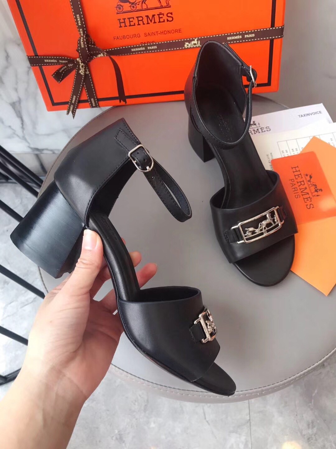 Hermes Viaggio 60MM Sandals In Black Leather
