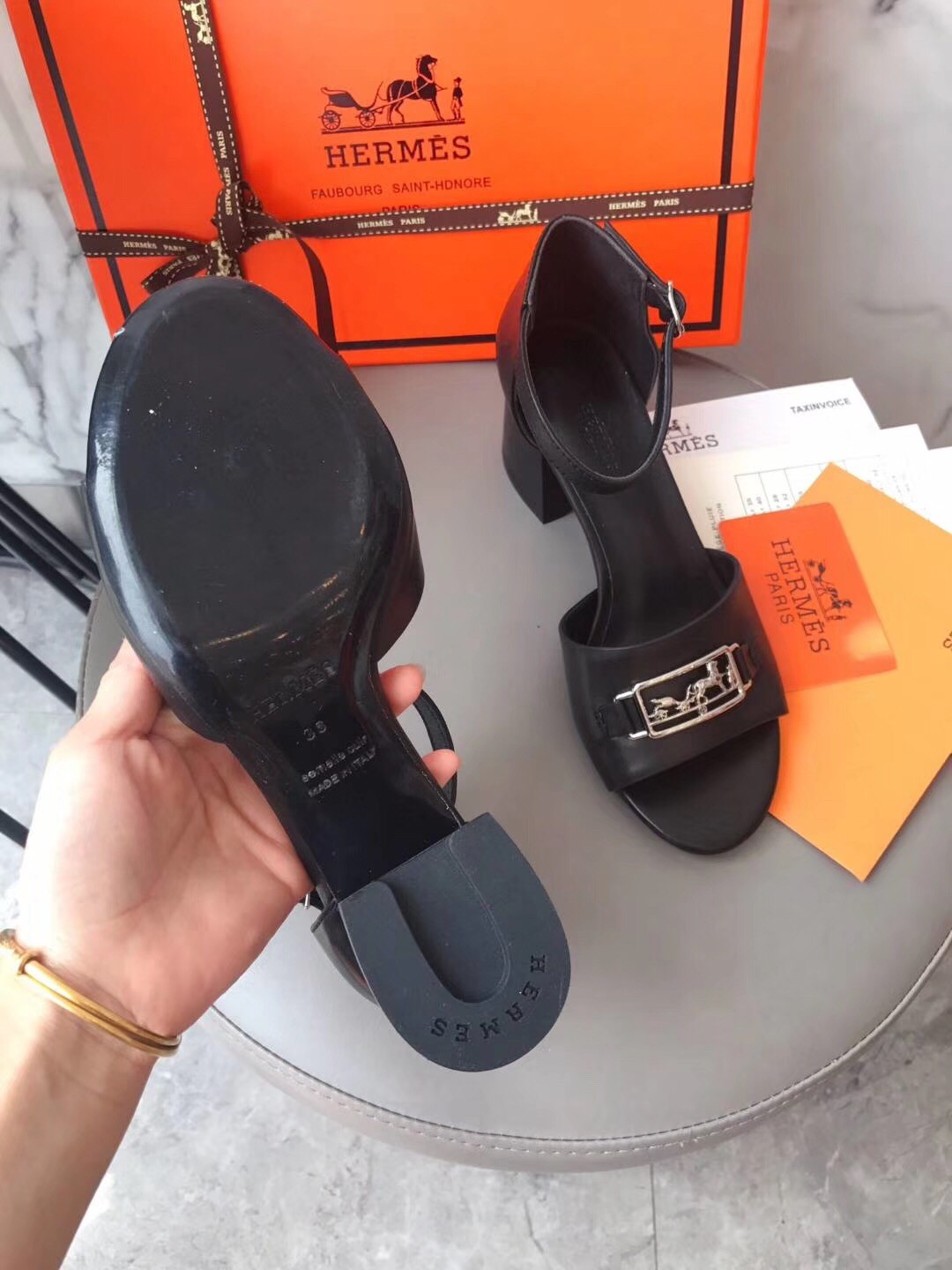 Hermes Viaggio 60MM Sandals In Black Leather