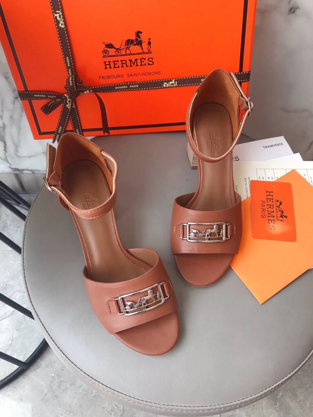 Hermes Viaggio 60MM Sandals In Brown Leather