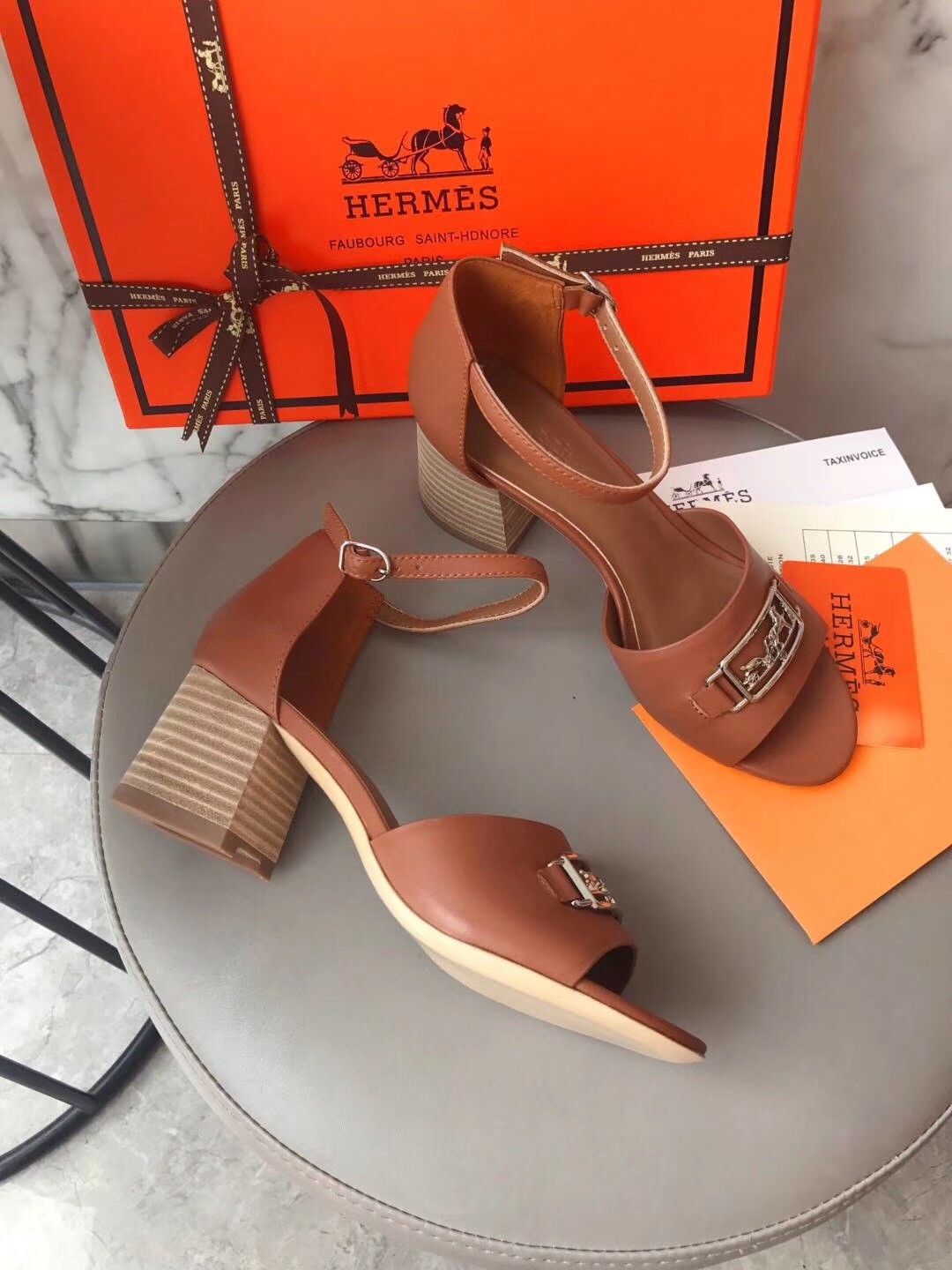 Hermes Viaggio 60MM Sandals In Brown Leather