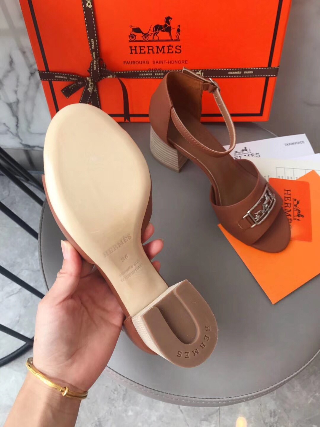 Hermes Viaggio 60MM Sandals In Brown Leather